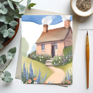 Carte Postale Cottage sur la colline Peinture aquarelle de mai