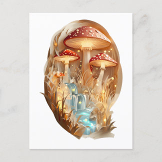 Carte Postale Cottagecore Papercut cascade et champignons Postal