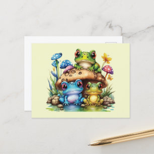 Carte Postale Cottagecore Toadstool Champignons et grenouille