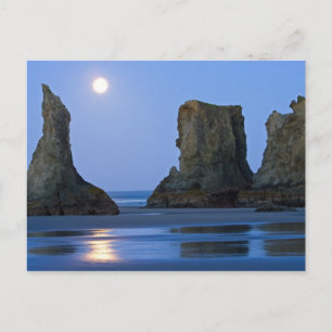 Carte Postale Coucher de lune, plage de Bandon, Oregon.