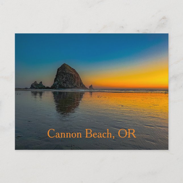 Carte Postale Coucher de soleil à Haystack Rock sur Cannon Beach (Devant)