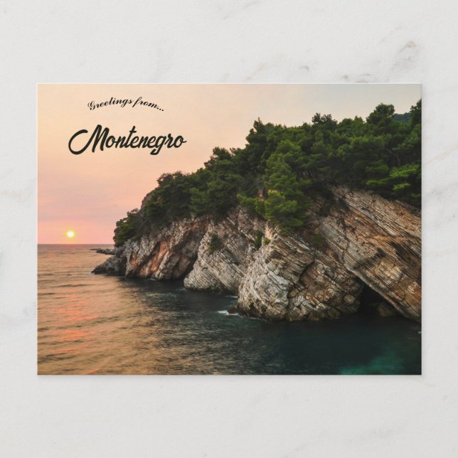 Carte Postale Coucher de soleil à Petrovac Monténégro (Devant)