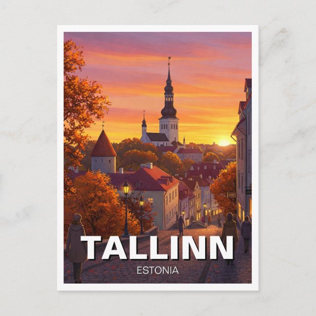 Carte Postale Coucher de soleil à Tallinn Estonie Voyage (Devant)