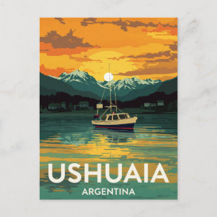 Carte Postale Coucher de soleil à Ushuaia en Argentine, bateau B