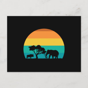 Carte Postale Coucher De Soleil Africain Avec Elephant Et Gnu Re