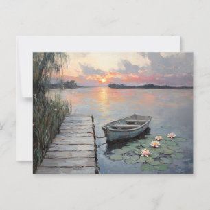 Carte Postale Coucher de soleil au-dessus d'un bateau à moteur s