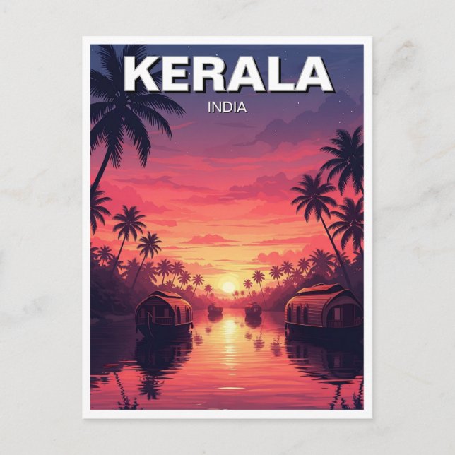 Carte Postale Coucher de soleil au Kerala en Inde (Devant)