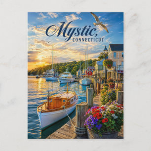Carte Postale Coucher de soleil dans le port de Mystic, Connecti