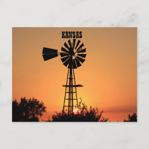Carte Postale Coucher de soleil de moulin à vent du Kansas