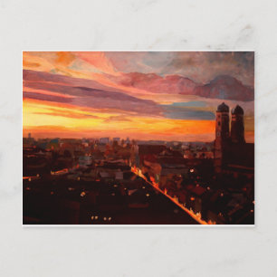 Carte Postale Coucher De Soleil De Munich Avec L'Église De Notre