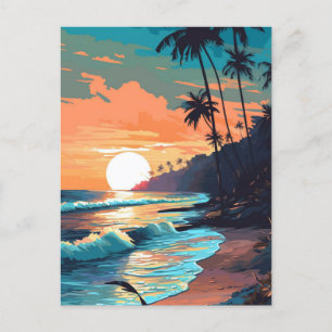 Carte Postale Coucher de soleil de plage tropical
