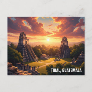 Carte Postale Coucher de soleil de Tikal Guatemala