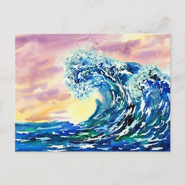 Carte Postale Coucher de soleil des vagues d'été (Devant)