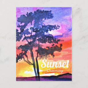 Carte Postale Coucher de soleil Dream paysage aquarelle art