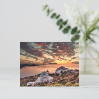 Carte Postale Coucher de soleil du château de Plaka à Milos