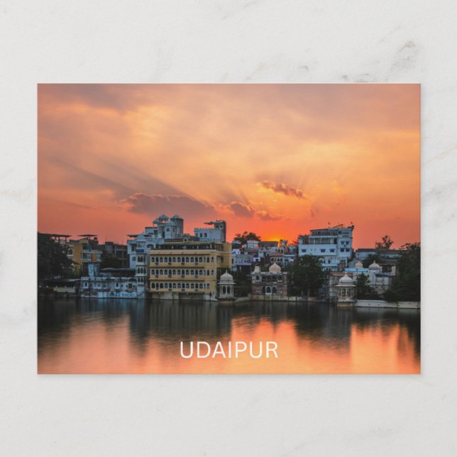 Carte Postale Coucher de soleil d'Udaipur sur le lac Pichola (Devant)