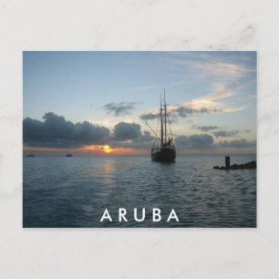 Carte Postale Coucher de soleil et bateau à Aruba