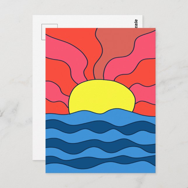 Carte Postale Coucher de soleil et vagues (Devant / Derrière)