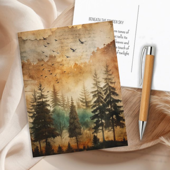 Carte Postale Coucher de soleil forêt Nature Bois rustique Vinta (Rustic, vintage woodlands nature forest postcard)
