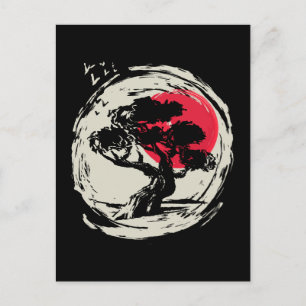 Carte Postale Coucher de soleil japonais Bonsai Art