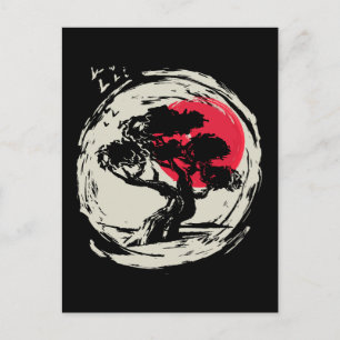 Carte Postale Coucher de soleil japonais Bonsai Art
