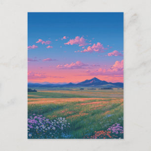 Carte Postale Coucher de soleil lumineux sur la prairie de monta