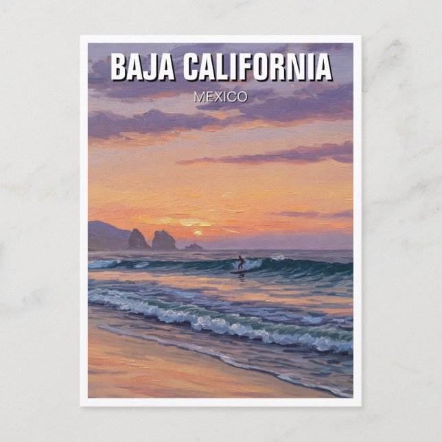 Carte Postale Coucher de soleil pour surfeur Basse Californie (Devant)