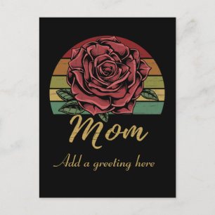 Carte Postale Coucher de soleil rétro déprimé Rose rouge maman