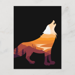 Carte Postale Coucher de soleil sauvage du paysage du loup de Ho