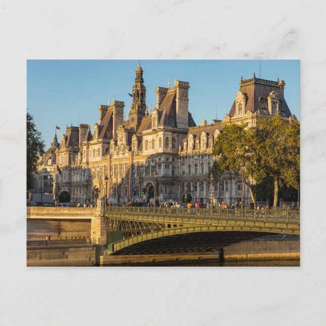 Carte Postale Coucher de soleil sur Hôtel de Ville à Paris, Fran (Devant)