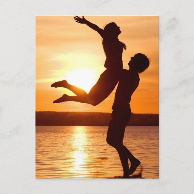 Carte Postale Coucher de soleil sur la plage avec amour couple (Devant)