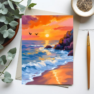 Carte Postale Coucher de soleil sur la plage d'Orange   Peinture