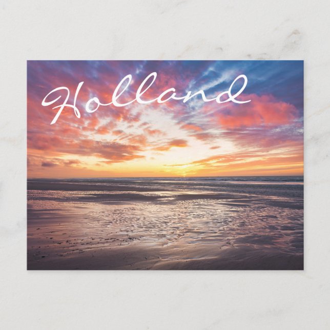 Carte Postale Coucher de soleil sur la plage et la mer (Devant)