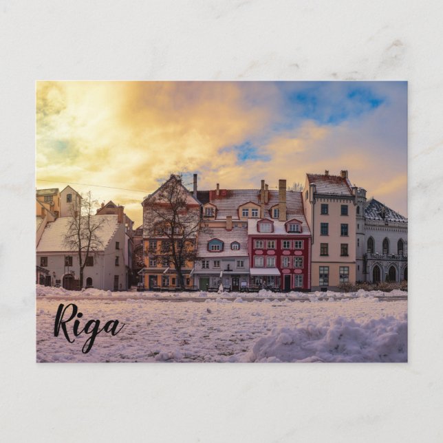 Carte Postale Coucher de soleil sur la rue à Riga (Devant)