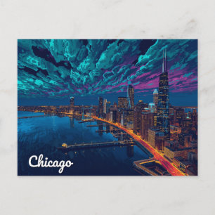 Carte Postale Coucher de soleil sur la skyline de Chicago