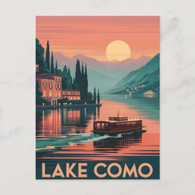 Carte Postale Coucher de soleil sur le lac de Côme (Devant)
