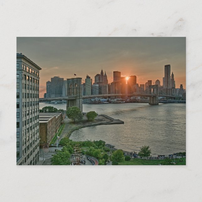 Carte Postale Coucher de soleil sur le pont Brooklyn (Devant)