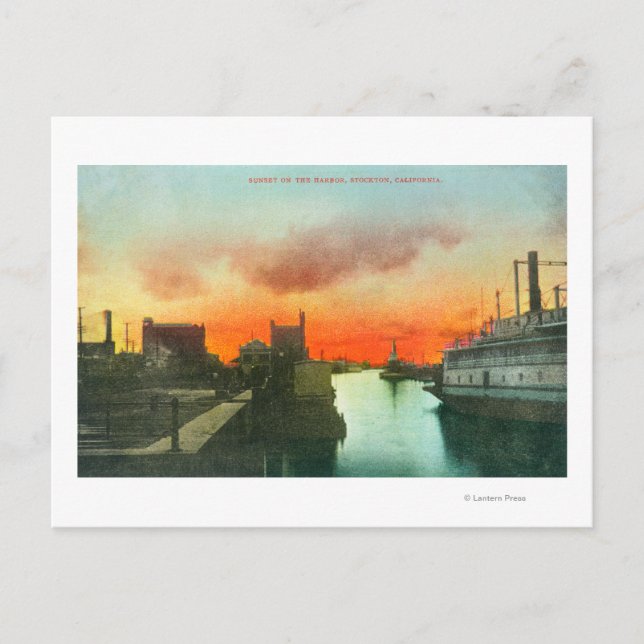 Carte Postale Coucher de soleil sur le port ViewStockton, CA (Devant)