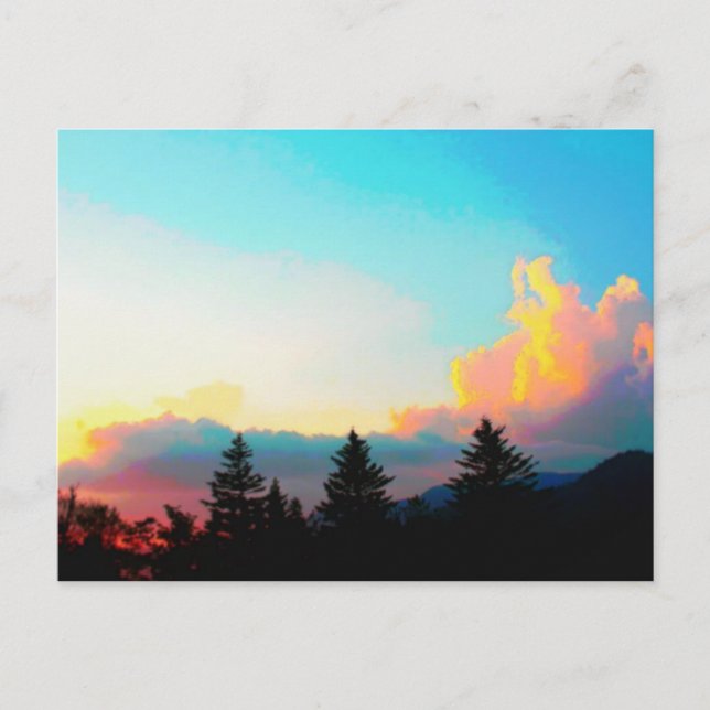 Carte Postale Coucher de soleil sur les montagnes fumées (Devant)