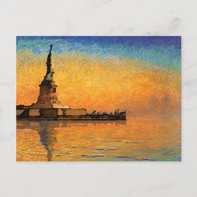 Carte Postale Coucher de soleil sur Liberty Island (Devant)