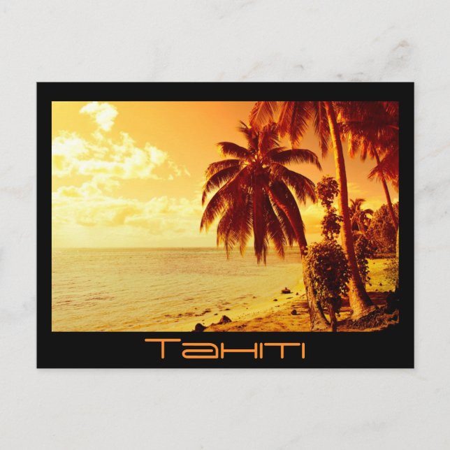 Carte postale coucher de soleil Tahiti noir texte  (Devant)