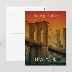 Carte Postale Coucher de soleil vintage Pont de Brooklyn New Yor