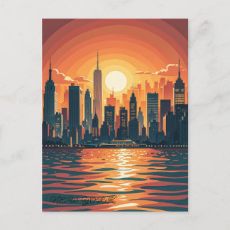 Carte Postale Coucher de soleil Vintage rétro sur Manhattan