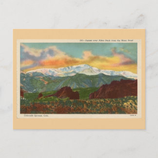 Carte Postale Coucher de soleil vintage sur Pikes Peak, Colorado