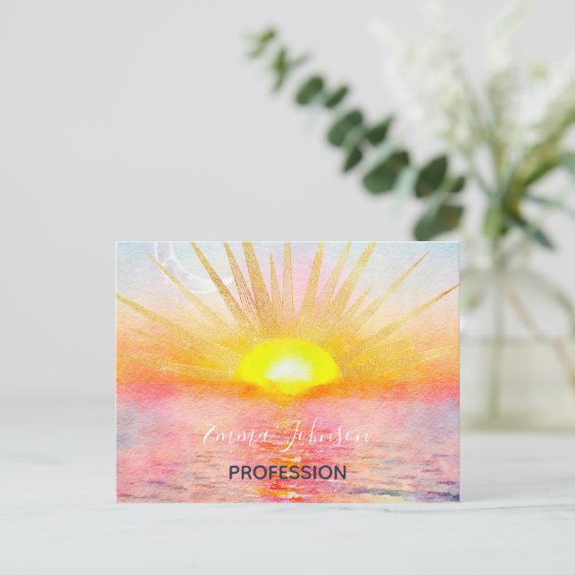 Carte Postale Coucher d'or Soleil Mandala Aquarelle Mer (Debout devant)