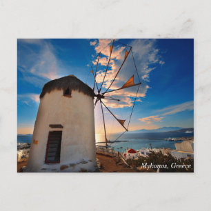 Carte Postale Coucher du soleil de moulin à vent de Mykonos,