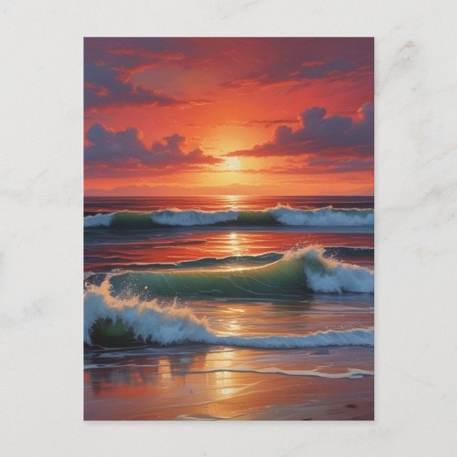 Carte Postale Coucher Rouge Océan Peinture de paysage marin (Devant)