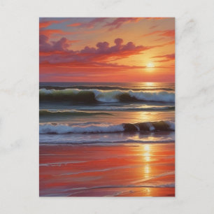 Carte Postale Coucher Rouge Océan Peinture de paysage marin