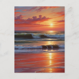 Carte Postale Coucher Rouge Océan Peinture de paysage marin