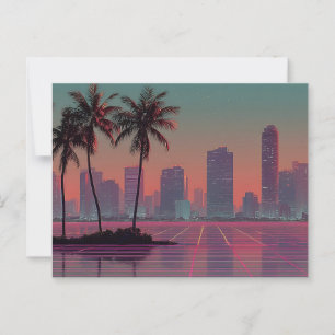 Carte Postale Coucoucher de soleil Retro Synthwave Cityscape